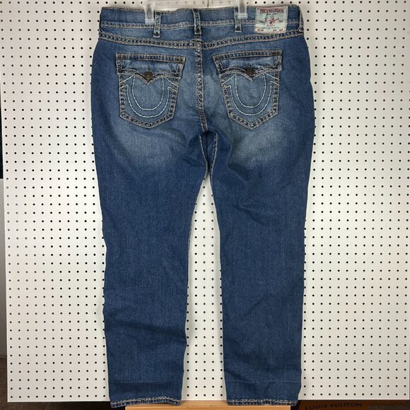 True Religion Ricky Relaxed Straight 44x36 Blue Jeans Flap Pocket Embroidered - Picture 1 of 8